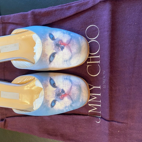 Jimmy Choo Blue Cat Print Mules - Picture 7 of 7